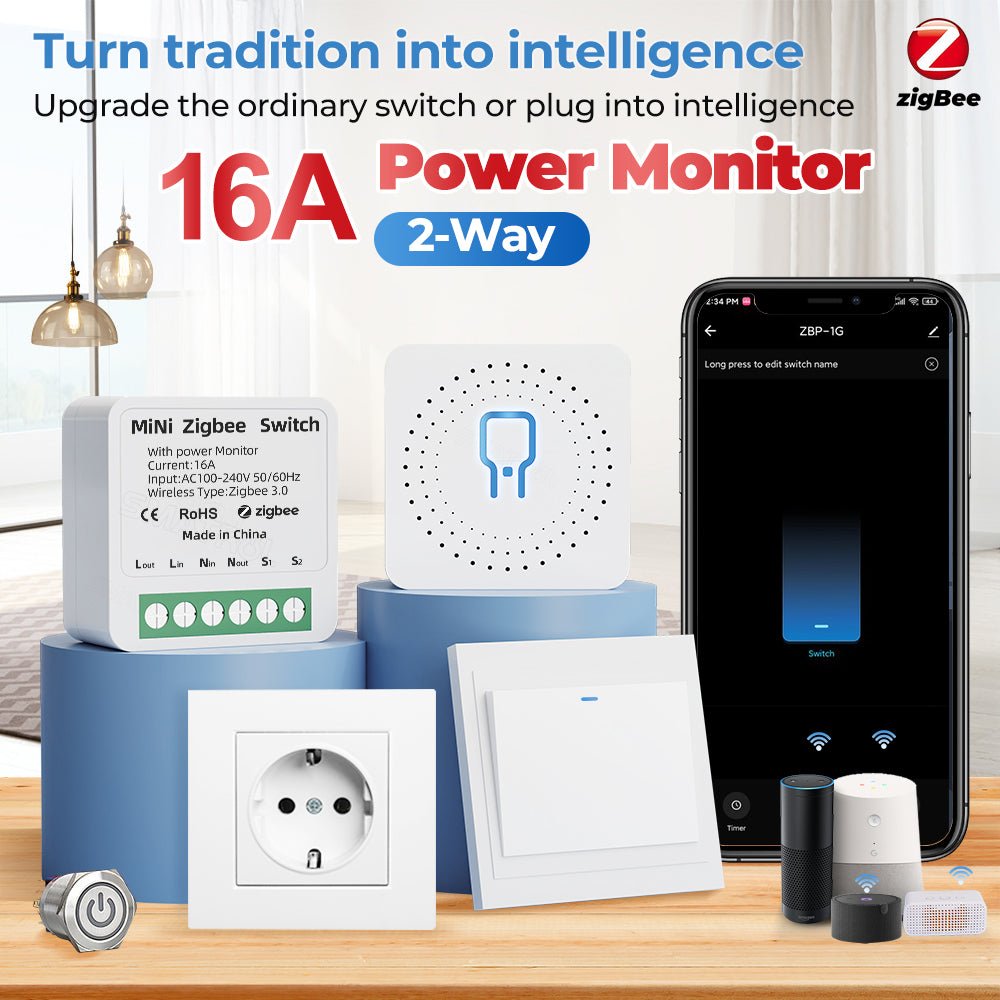 مفتاح ذكي صغير من Tuya بنظام ZigBee 3.0 - تحكم ذكي بالطاقة واستهلاك الكهرباء (16 أمبير) - SMARTIFY