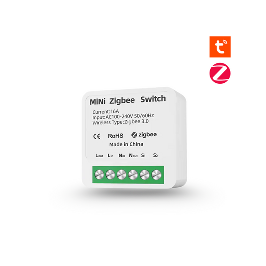 وحدة ريلي ذكية Mini ZigBee 3.0 (16A) للتركيب خلف المفتاح – تعمل مع Tuya/Smart Life وتدعم Alexa وGoogle – تتطلب بوابة ZigBee