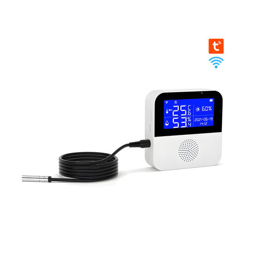 جهاز قياس درجة الحرارة والرطوبة الذكي مع مسبار خارجي + إنذار صوتي