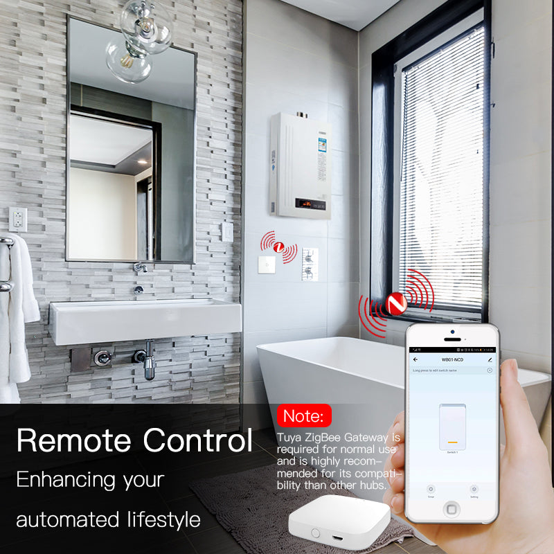 سویچی زیرەکی MOES بۆ گەرمکەرەوەی ئاو، بە دەست‌لێدان و Zigbee – ڕەش | ئەپی Smart Life