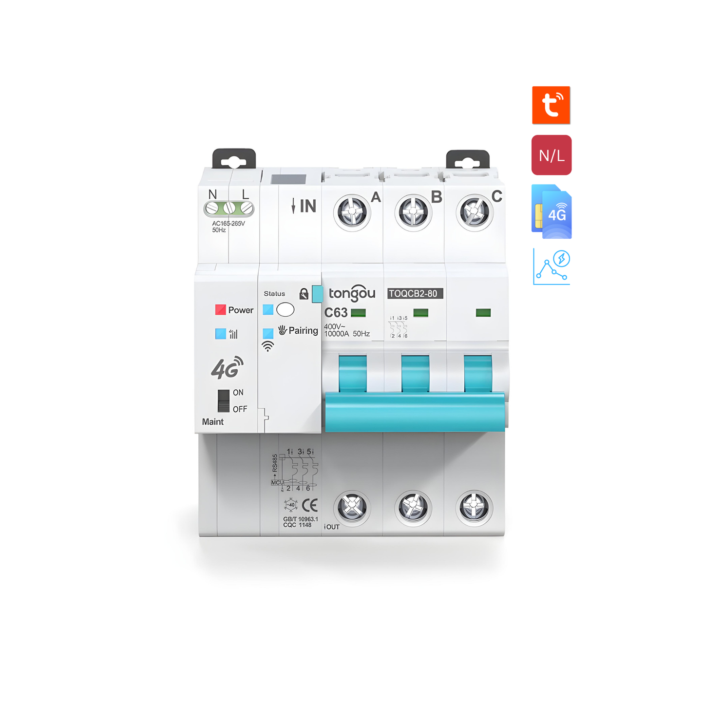 قاطع دورة ذكي ثلاثي الطور مع قياس الطاقة والتحكم عن بُعد (نسخة 4G) تطبيق tuya-smart life