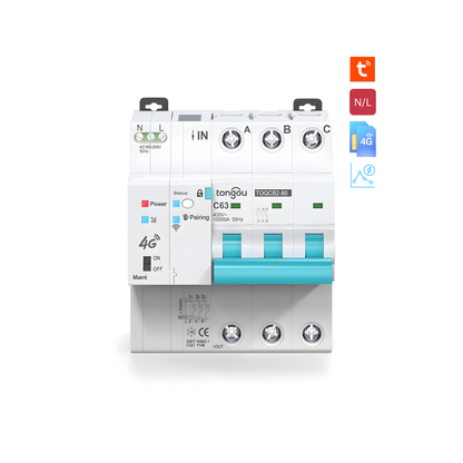قاطع دورة ذكي ثلاثي الطور مع قياس الطاقة والتحكم عن بُعد (نسخة 4G) تطبيق tuya-smart life