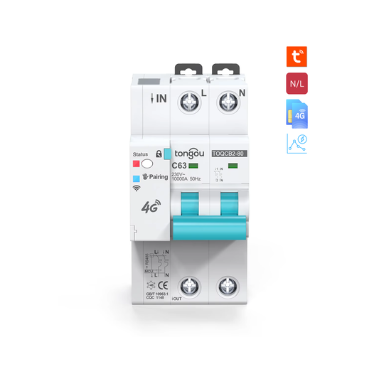 قاطع دائرة ذكي 4G (شريحة SIM) 2P مع قياس وحماية تطبيق تويا