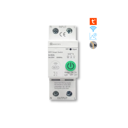 قاطع ذكي 63 أمبير يقطع بارد يعمل مع Tuya وSmart Life. تحكم عن بُعد، حماية كهربائية متقدمة