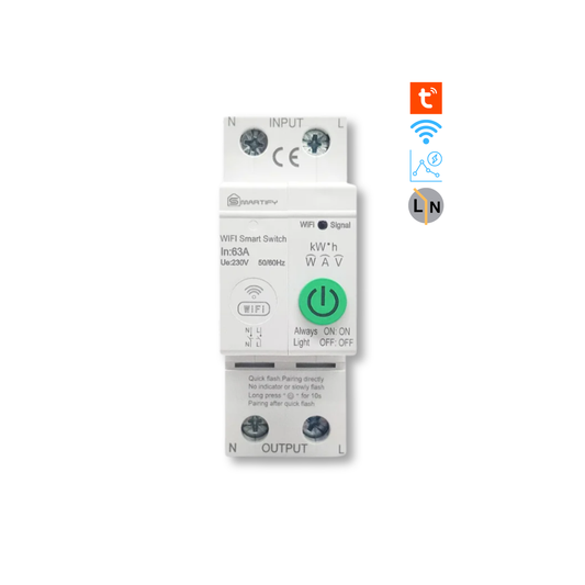 قاطع ذكي 63 أمبير يقطع بارد يعمل مع Tuya وSmart Life. تحكم عن بُعد، حماية كهربائية متقدمة