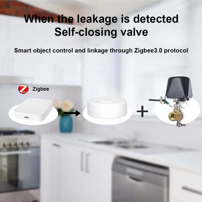 Tuya's smart valve for controlling gas and water systems, featuring advanced home protection technology. 