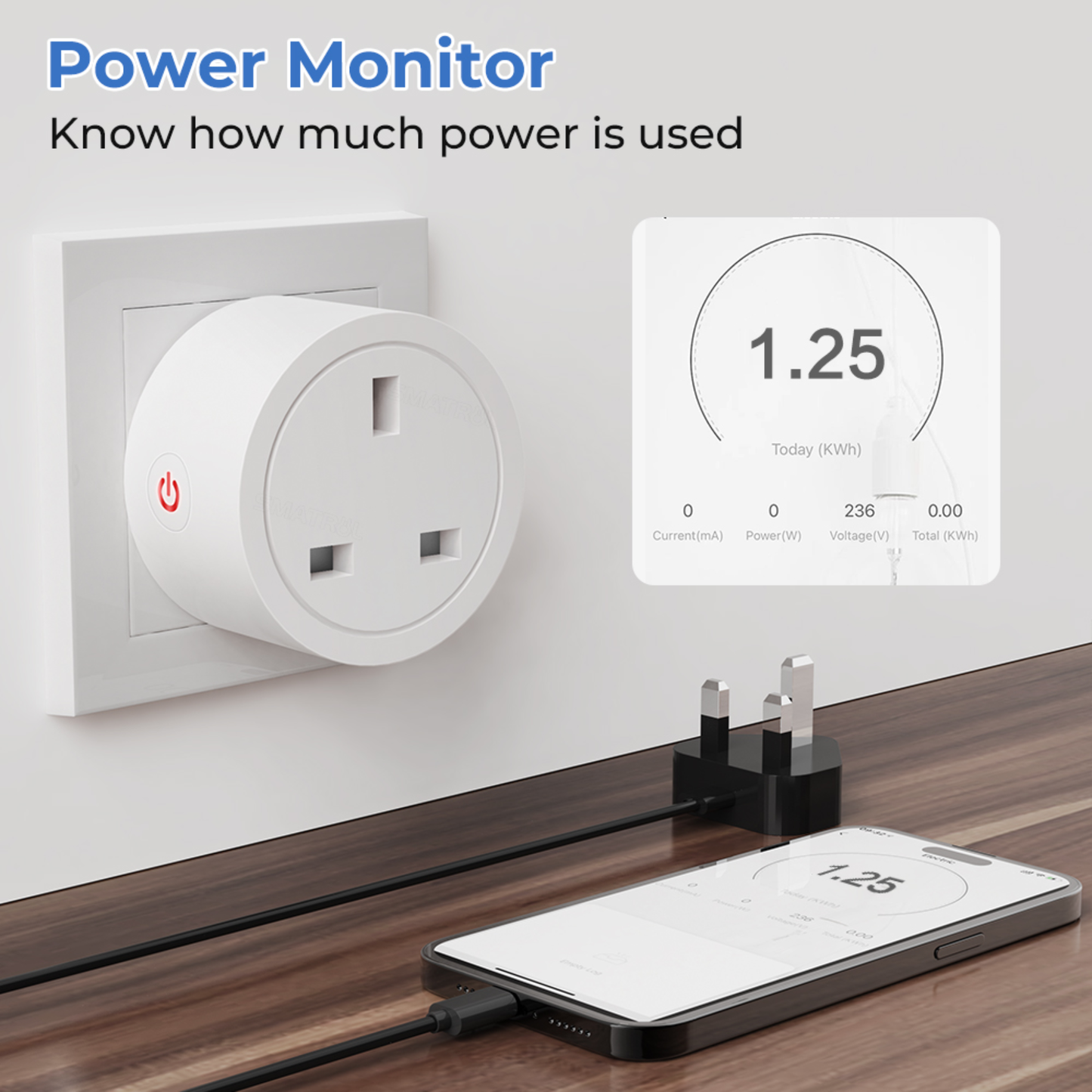 Smart Plug, Power Monitoring Support, Tuya Wi-Fi System - Smart Life 