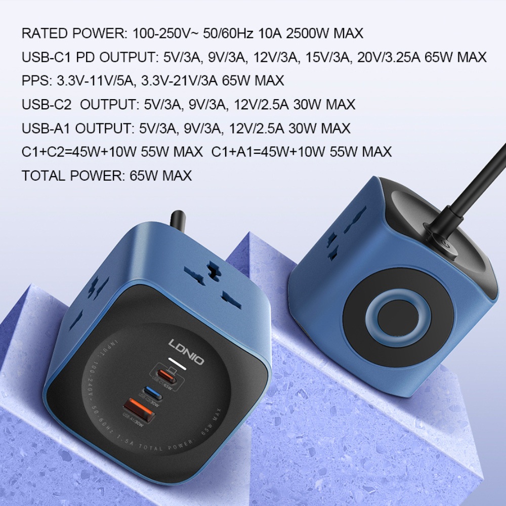 6-in-1 multi-socket with fast charging, advanced protection, and a 2-meter power cord.