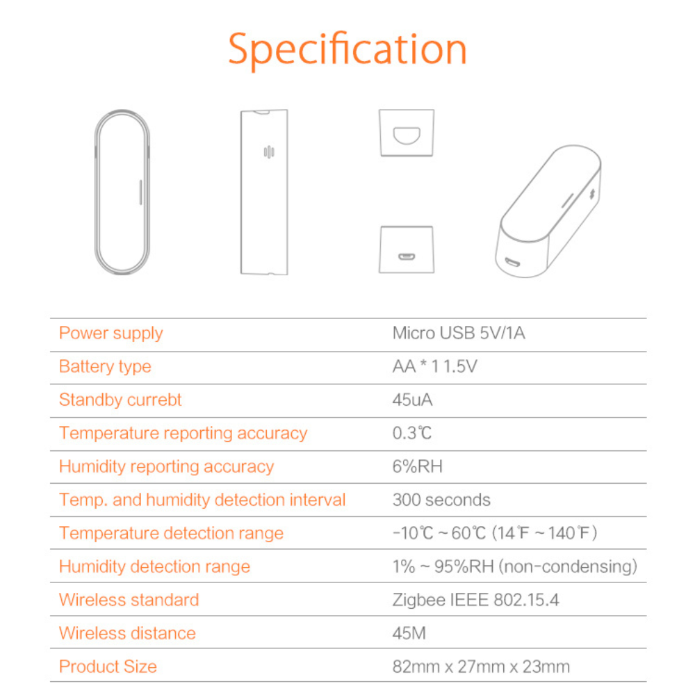 مستشعر ذكي لدرجة الحرارة والرطوبة Zigbee مع دعم Apple HomeKit – يعمل مع تطبيق Tuya