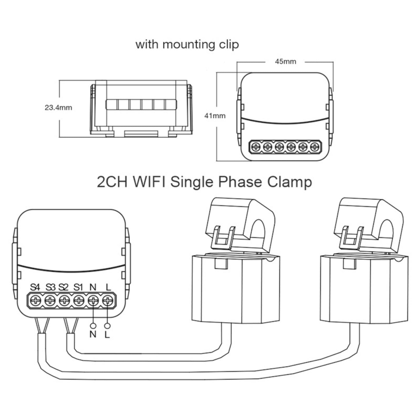 عداد استهلاك كهرباء ذكي WiFi ثنائي القناة 80A – قياس ثنائي الاتجاه مع مستشعر مشبك، يدعم المراقبة عبر تطبيق تويا وسمارت لايف
