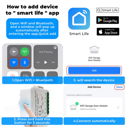 وحدة ذكية لفتح وغلق باب الكراج عبر الواي فاي – متوافقة مع تطبيق Tuya / Smart Life