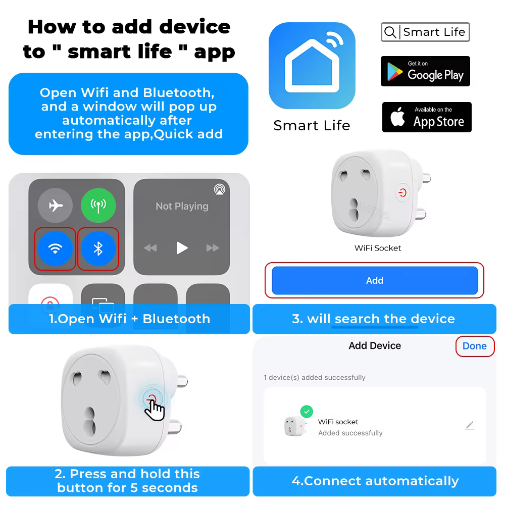 Tuya 16 Amp Smart Plug, Heavy Duty, Wi-Fi, with Power Monitoring and Child Lock