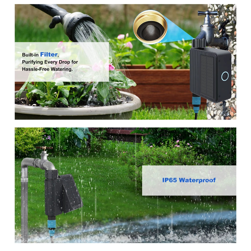 Smart water valve with 2.4G Wi-Fi, solar irrigation timer, and Type-C rechargeable battery – app control for garden, lawn, and drip irrigation systems 
