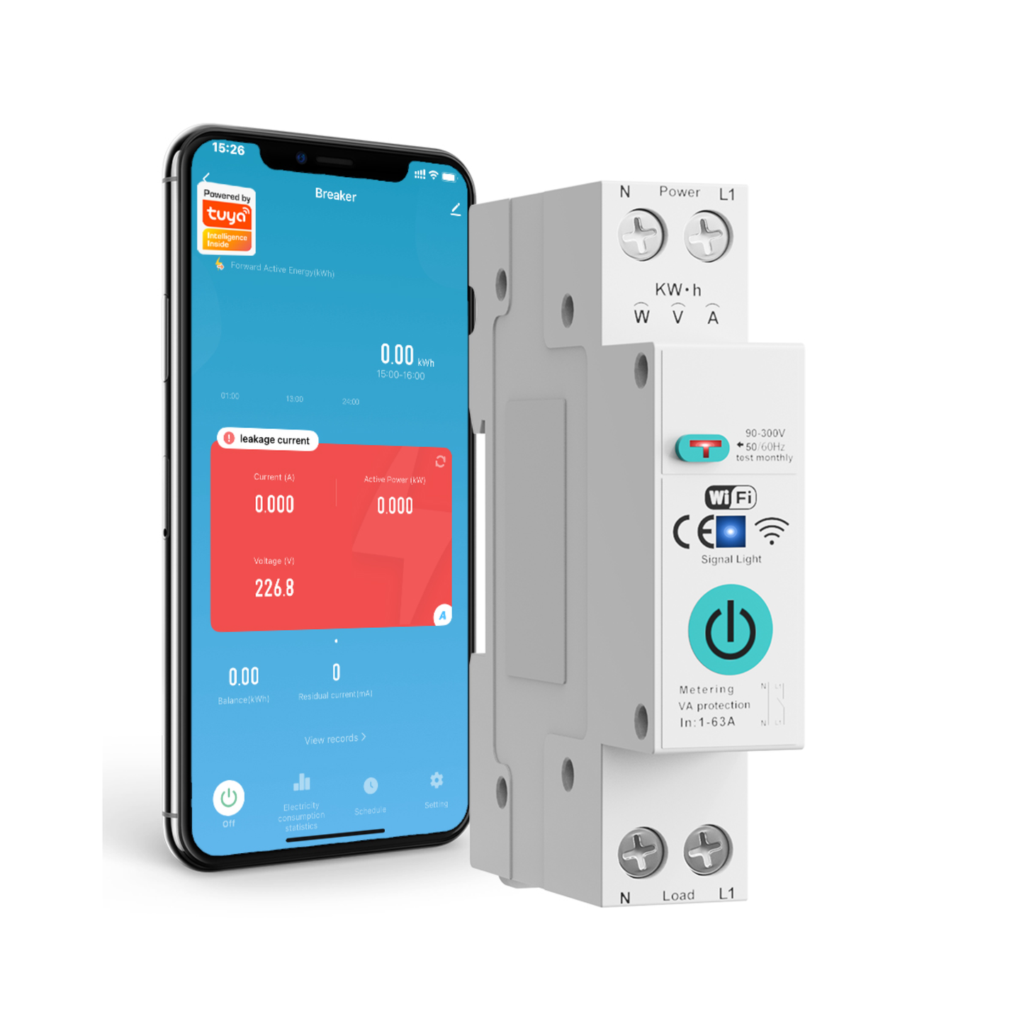 Smart switch 1-63 Amp, integrated protection with Earth Leakage system - Wi-Fi - Tuya 