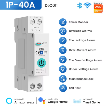 Smart switch 1-63 Amp, integrated protection with Earth Leakage system - Wi-Fi - Tuya 