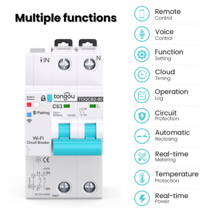 قاطع دائرة ذكي ١-٦٣ امبير  WiFi منزلي 2P مع قياس وحماية