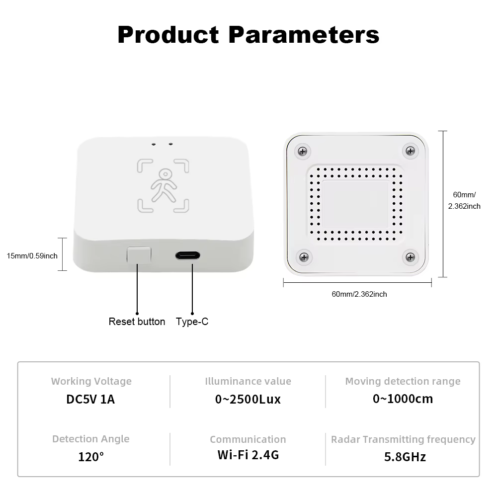 Tuya Smart Human Presence Sensor, Wi-Fi Type-C Port 