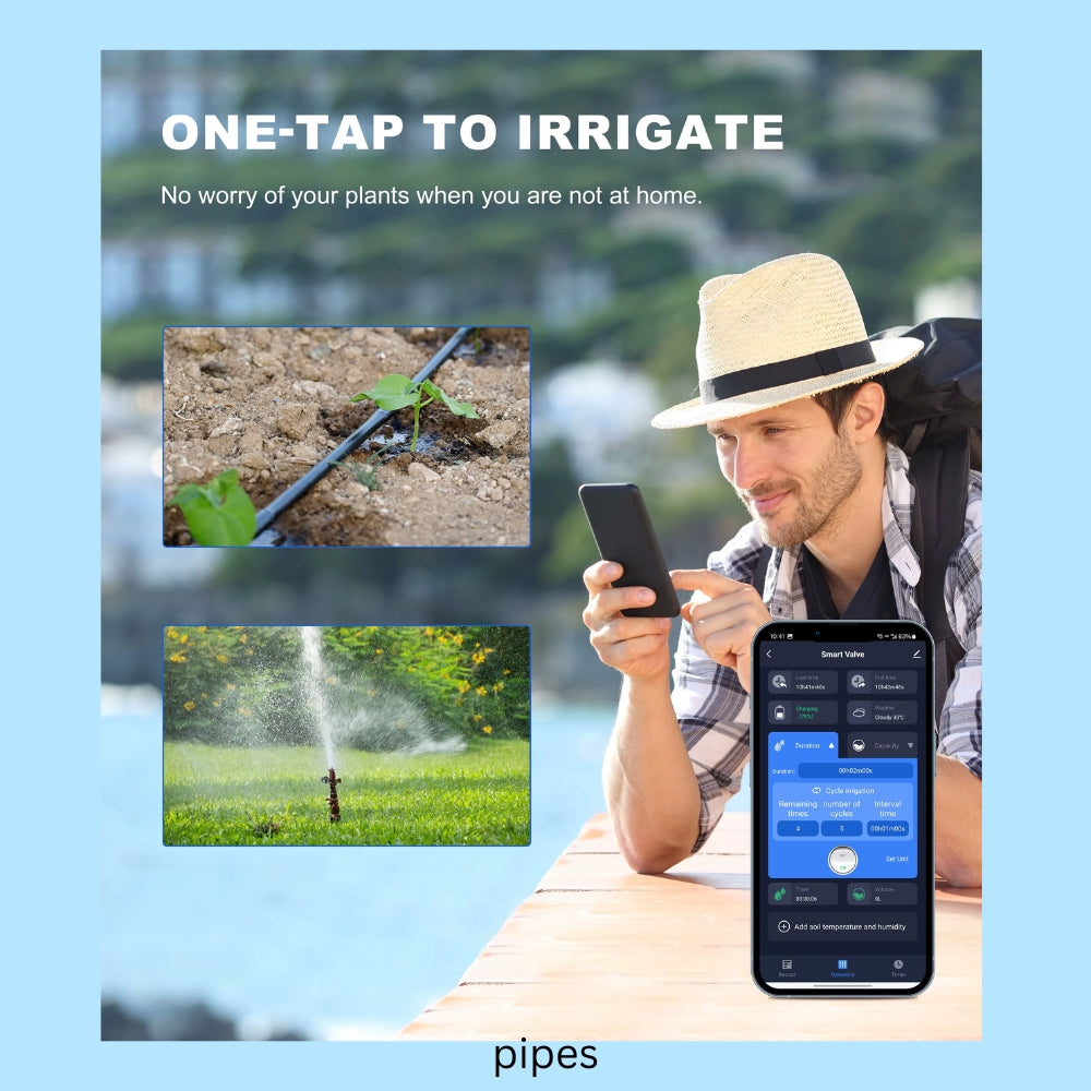 Smart water valve with 2.4G Wi-Fi, solar irrigation timer, and Type-C rechargeable battery – app control for garden, lawn, and drip irrigation systems 