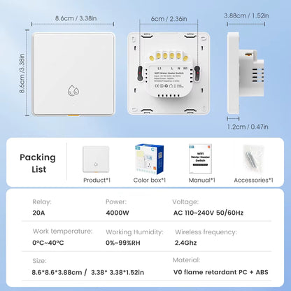 مفتاح ذكي WiFi + RF433 بقدرة 20 أمبير مع مراقبة استهلاك الطاقة وتحكم صوتي – يعمل مع Tuya