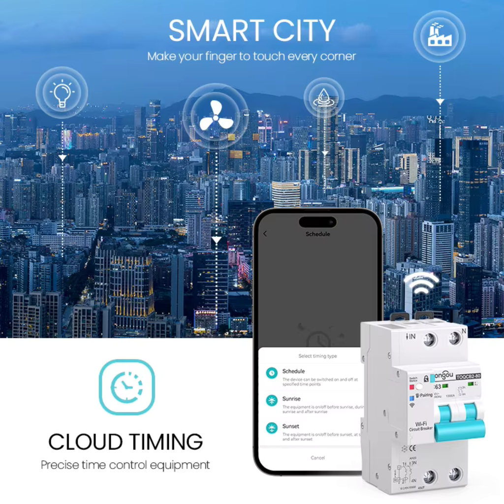 Smart WiFi Circuit Breaker 1-63A 2P for Home with Measurement and Protection