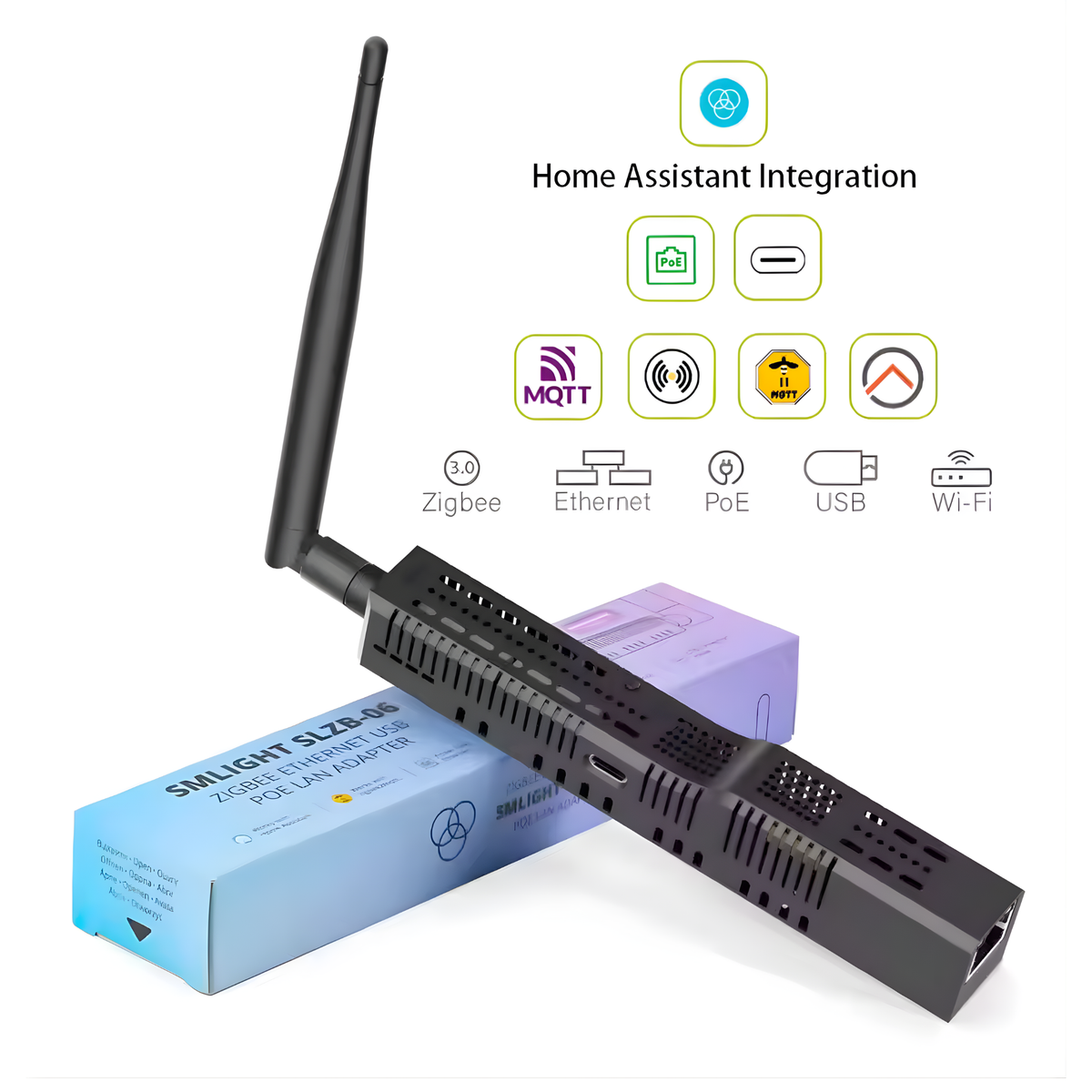 هاب Zigbee زیرەکی فرە پەیوەندی (LAN + Wi-Fi + USB-C + PoE) – SLZB-06U