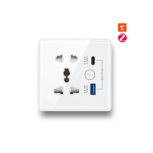 سوج بلك ذكي zigbee  متعدد الاستخدامات مع منفذين شحن  ودعم تحكم عن بعد عبر تطبيق تويا