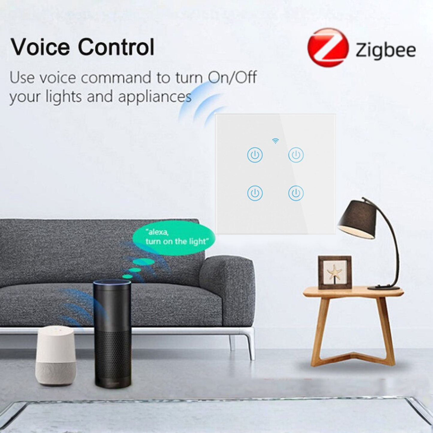 سوج جداري ذكي لمس Zigbee 3.0 بزجاج مُقوّى (1/2/3/4 زر) – EU 86mm – يحتاج سلك N – يعمل مع Smart Life/Alexa/Google