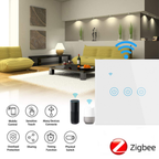 کلیلێکی زیرەکی دیواری لەمس (Touch) بە تەکنەلۆژیای Zigbee 3.0 لەگەڵ شووشەی ڕەقکراو (1/2/3/4 دوگمە) – ستانداردی ئەوروپی 86 ملیم – پێویستی بە وایەری N هەیە – کار دەکات لەگەڵ Smart Life/Alexa/Google