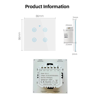 سوج جداري ذكي لمس Zigbee 3.0 بزجاج مُقوّى (1/2/3/4 زر) – EU 86mm – يحتاج سلك N – يعمل مع Smart Life/Alexa/Google