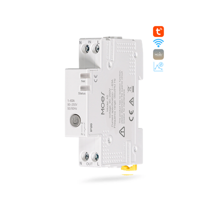 قاطع دائرة ذكي Wi-Fi (Tuya) بمدى تيار قابل للضبط 1–63A + قياس استهلاك