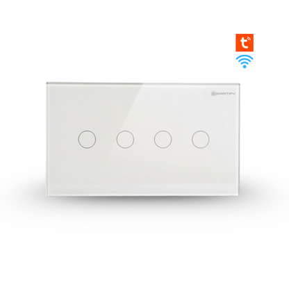 سوج ذكي لمس Wi-Fi (Tuya) — رباعي 4gang، أبيض — عرض 147 مم