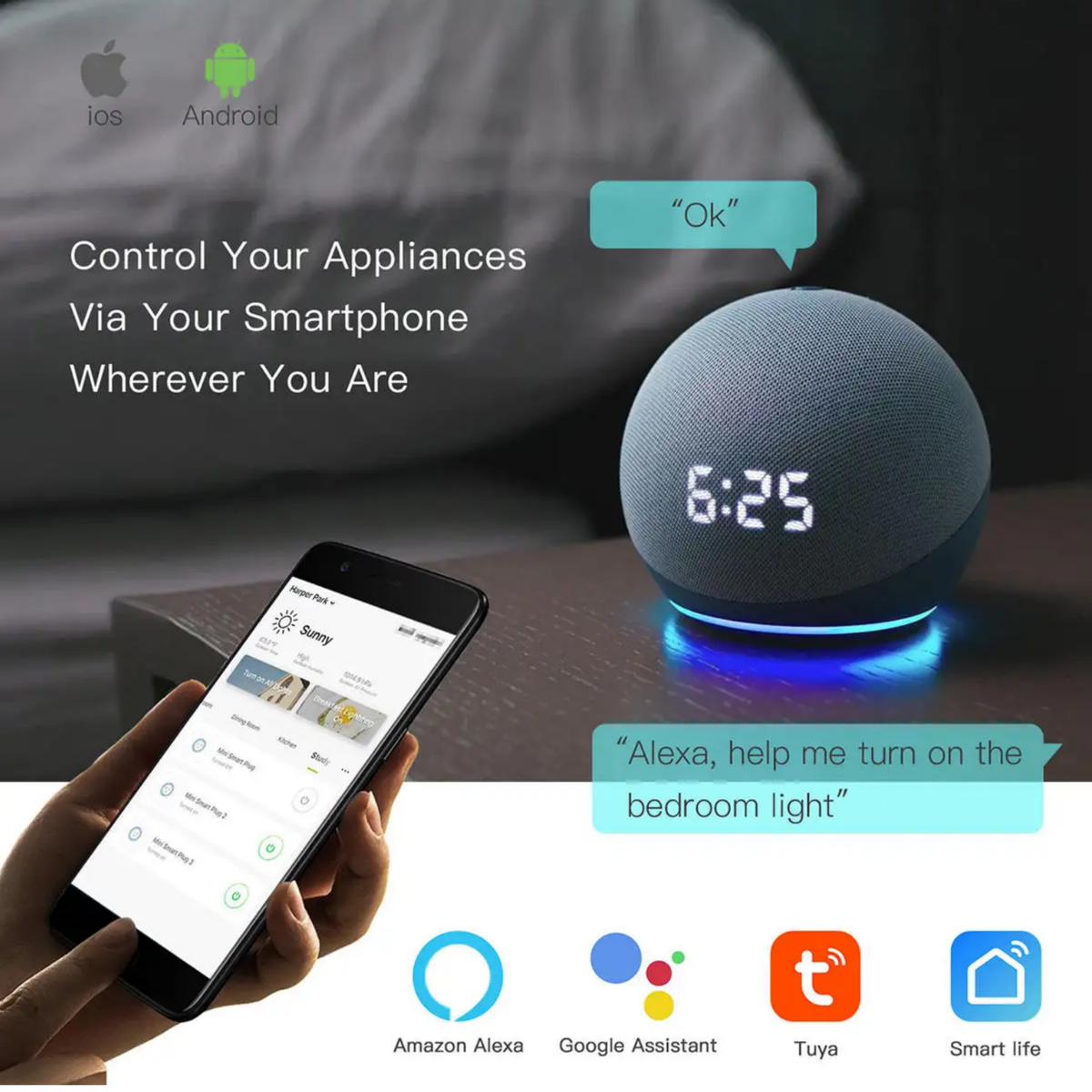 Smart Wi-Fi touch switch (Tuya) — 4-gang, — 147 mm width