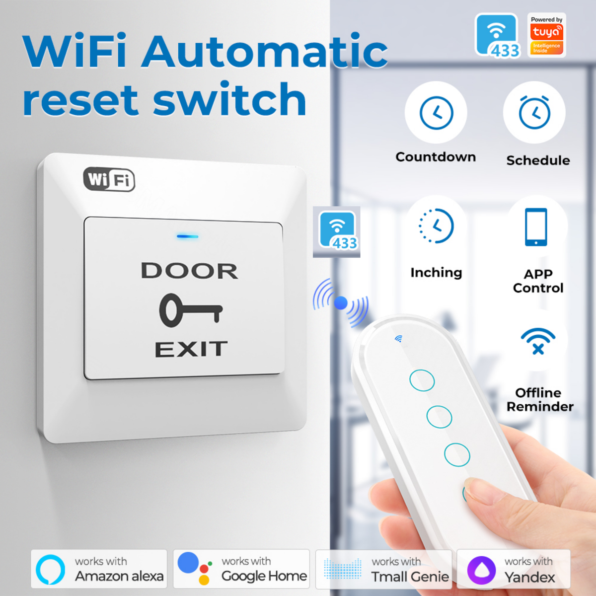 کلیلێکی زیرەکی دەرگا بە Wi-Fi و پشتگیریی RF433 – جۆری 86 (DC 12V)