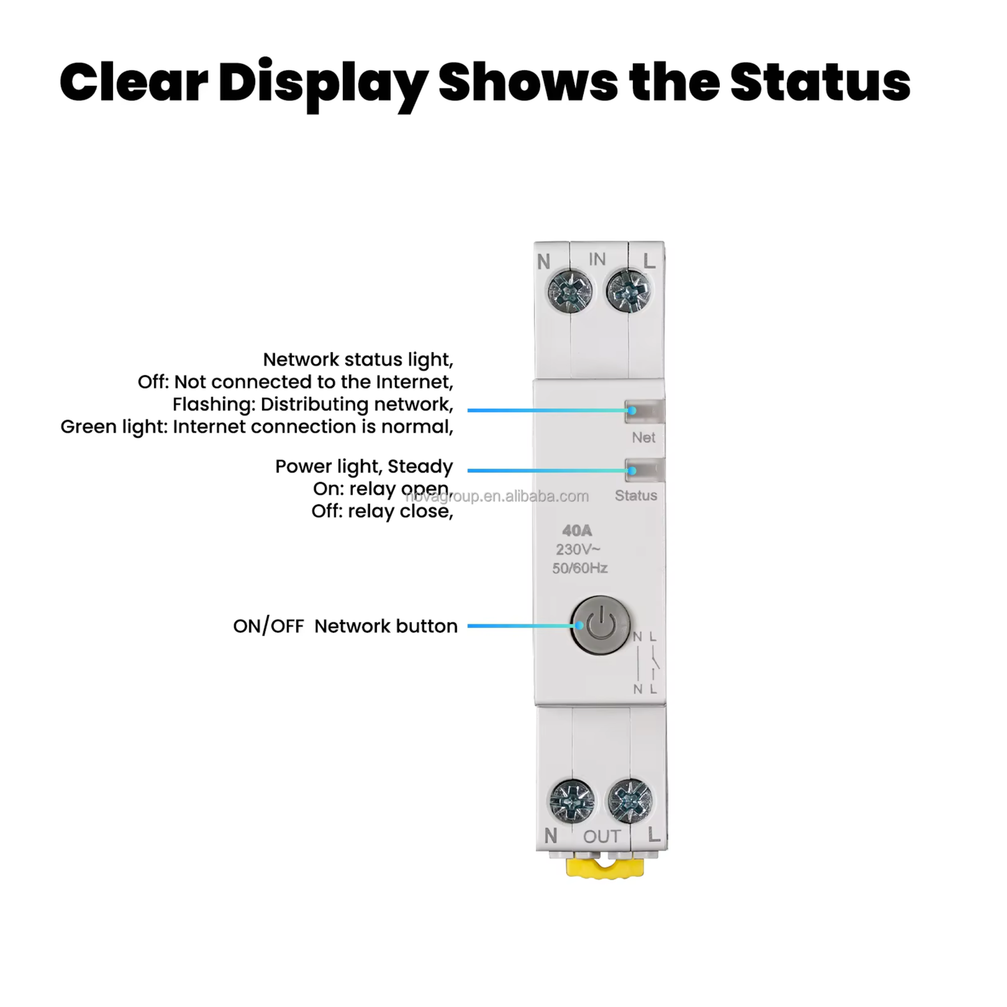 قاطع دائرة ذكي Wi-Fi (Tuya) بمدى تيار قابل للضبط 1–63A + قياس استهلاك