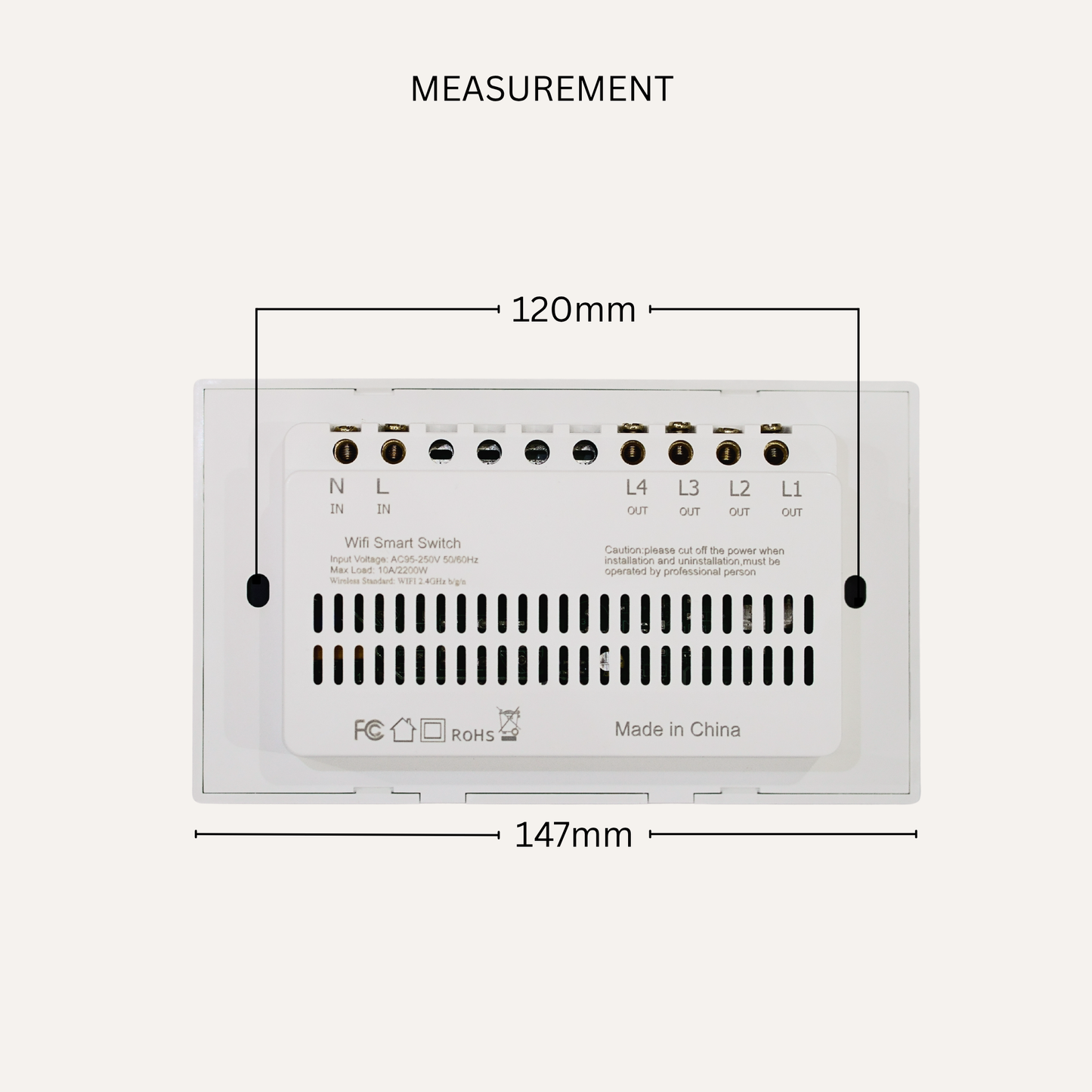 سوج ذكي لمس Wi-Fi (Tuya) — رباعي 4gang، أبيض — عرض 147 مم