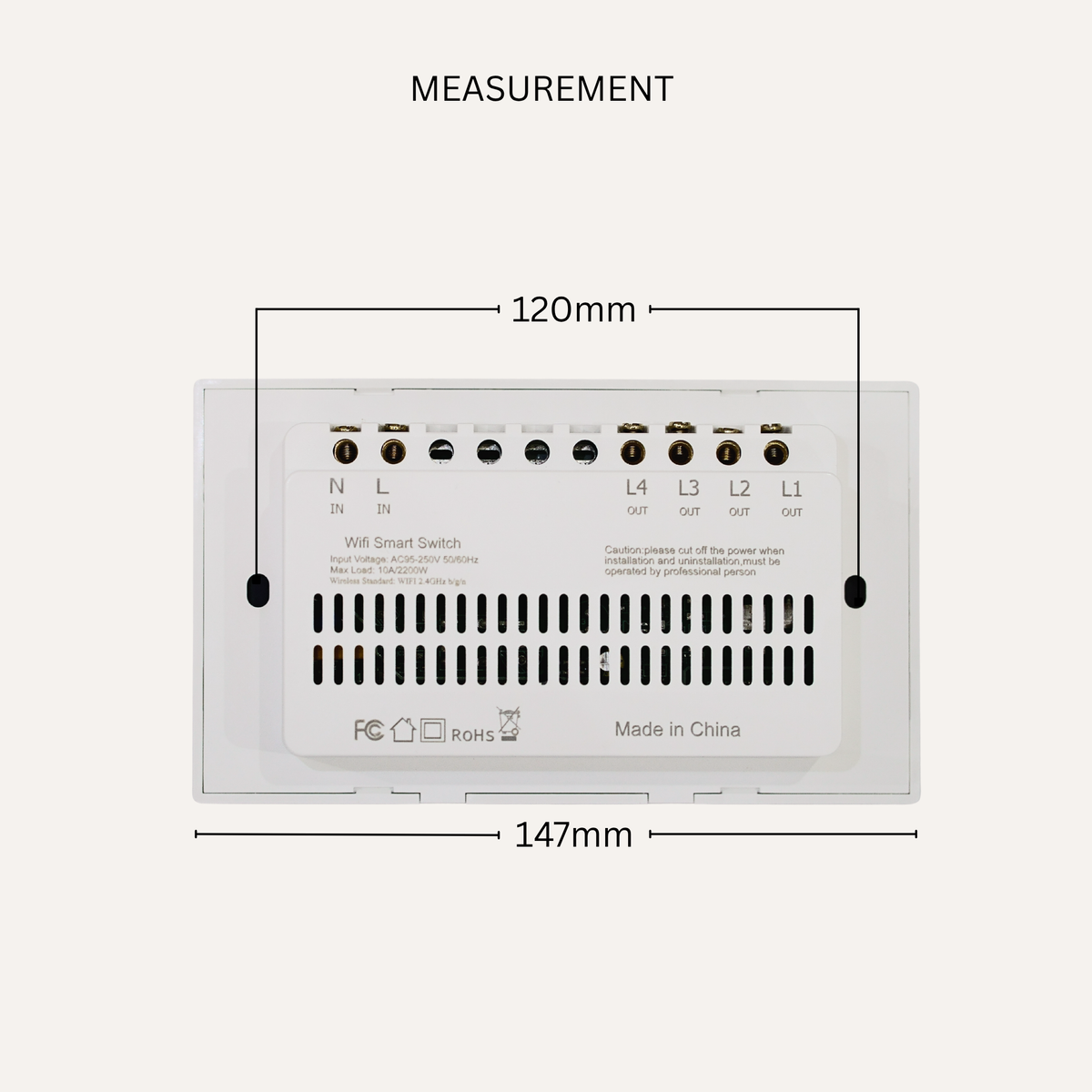 Smart Wi-Fi touch switch (Tuya) — 4-gang, — 147 mm width