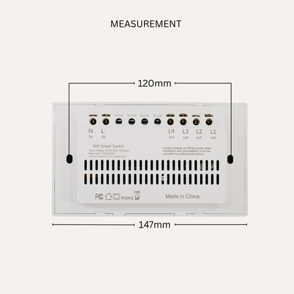 سوج ذكي لمس Wi-Fi (Tuya) — رباعي 4gang، أبيض — عرض 147 مم