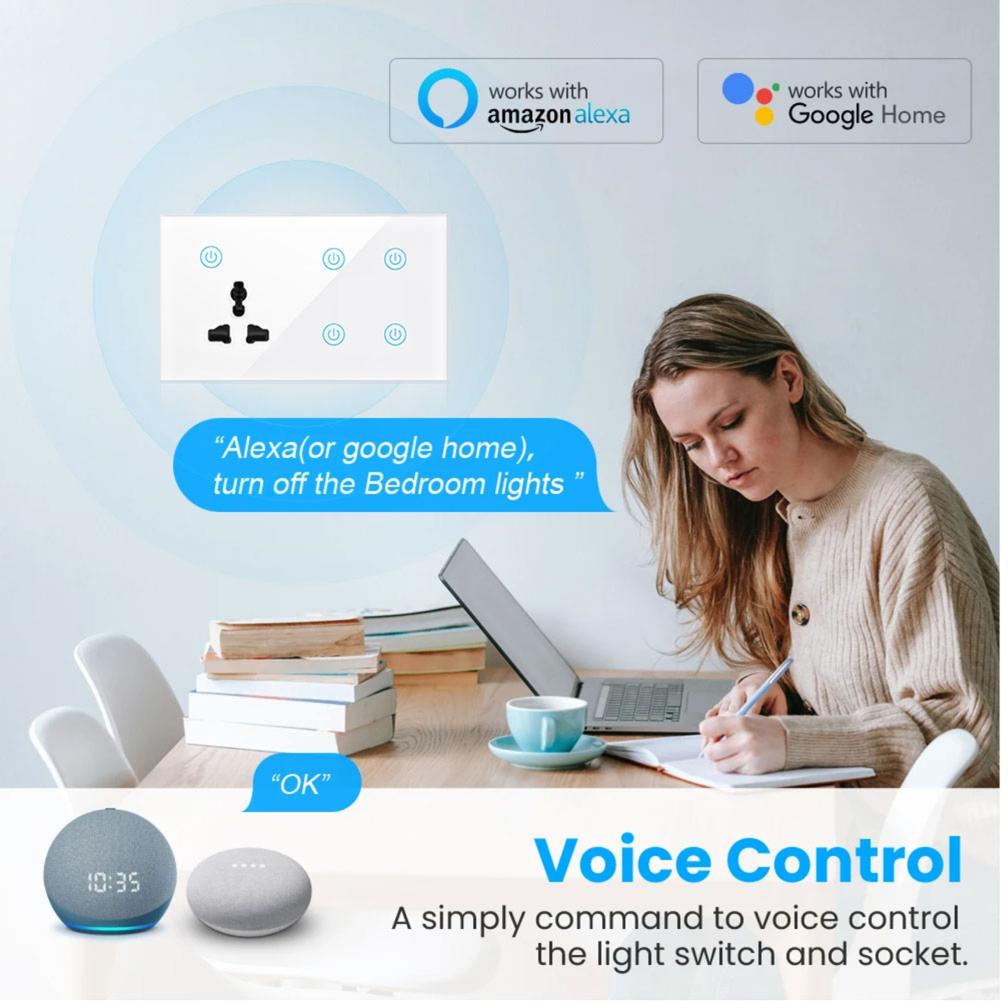 سوج لمس ذكي رباعي + مقبس عالمي Wi-Fi (Tuya)