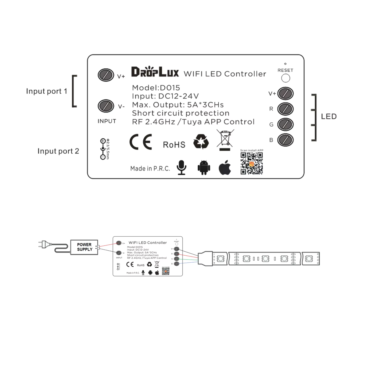 Smart RGB LED Controller 12–24V (Wi-Fi Tuya) — Professional lighting control… without changing the strip