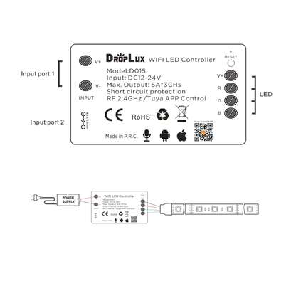 درايفر/متحكم RGB ذكي 12–24V (Wi-Fi Tuya) — تحكم احترافي بالإضاءة… بدون تغيير الشريط