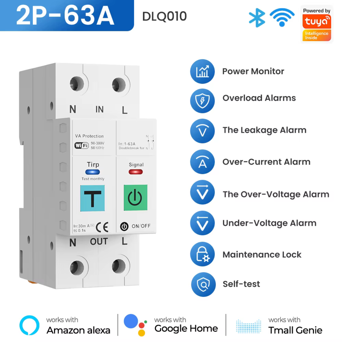 قاطع ذكي 63 امبير دبل ريلي مع حماية ايرث لكج نظام واي فاي تطبيق تويا -سمارت لايف