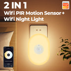 Smart color-changing WiFi night light with motion sensor and voice control – works with Tuya, Alexa, and Google.