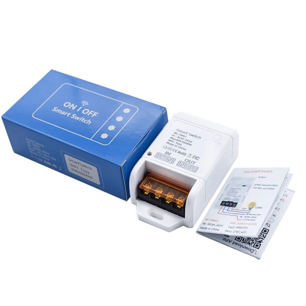 مفتاح ريليه ذكي WiFi 30A من Tuya – هێزی 6600 وات، ڤۆڵتیەی 85-250V، کۆنتڕۆڵکردنی مەودادور لە ڕێگەی ئەپی Smart Life، پشتگیری کاتژمێر دەکات و لەگەڵ ئەلیکسا و گوگڵ هۆم کاردەکات