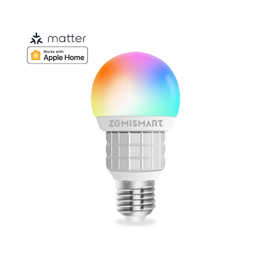 مصباح ذكي WiFi من Zemismart – قابل للتعتيم، يدعم Matter، تحكم صوتي، E27، ألوان RGB + أبيض دافئ / بارد