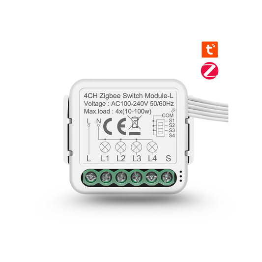 مفتاح ذكي مصغّر Zigbee بأربع قنوات (4 قنوات) – يعمل مع Tuya/Smart Life