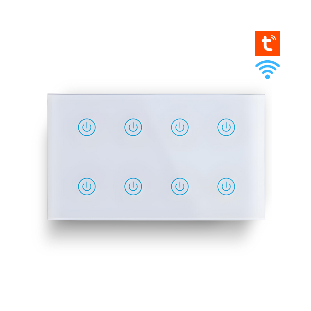 کلیلێکی دیواری زیرەکی WiFi/Bluetooth بە 8 کلیل بۆ چاودێریکردنی وزە و کۆنتڕۆڵی دەنگی - کاردەکات لەگەڵ Tuya و Alexa و Google Home