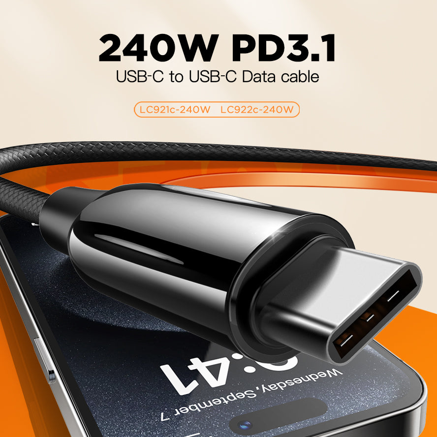 کەیبڵی شەحنی داتای USB-C بۆ USB-C — توانای 240 وات PD3.1، خێرایی گواستنەوە تا 480Mbps، بە دوو درێژیی 1م و 2م