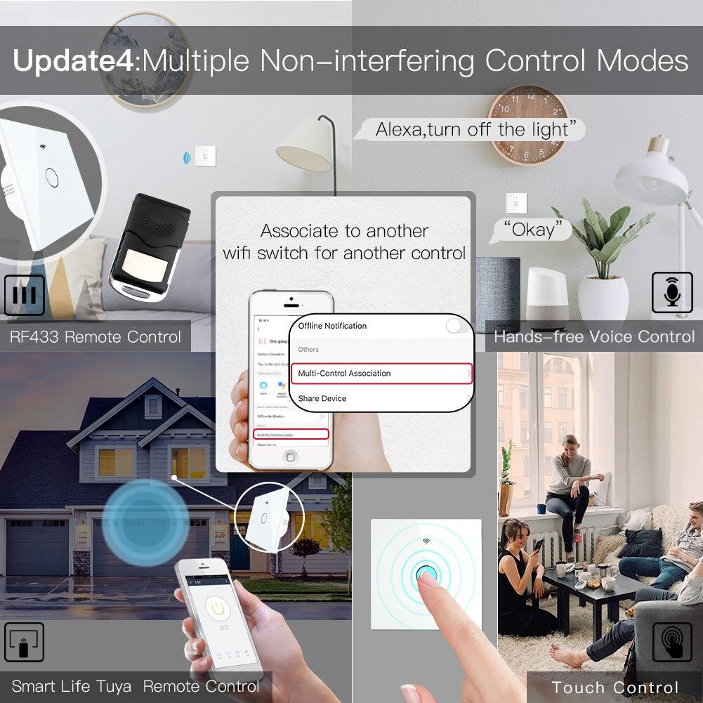 مفتاح إضاءة ذكي باللمس (WiFi + RF433) من 1 إلى 4 خطوط - تحكم متعدد من moes