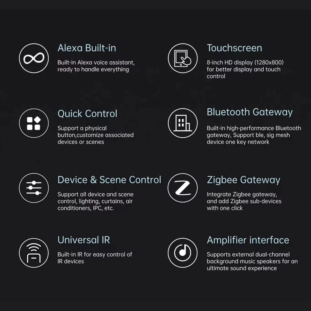 لوحة تحكم منزل ذكي 8 بوصة مع بوابة Zigbee/BLE وصوت أليكسا