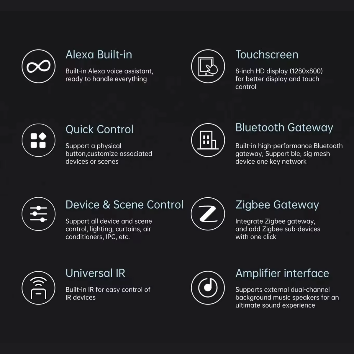 لوحة تحكم منزل ذكي 8 بوصة مع بوابة Zigbee/BLE وصوت أليكسا